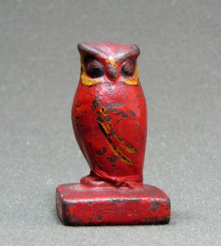Antique Cast Iron Owl Paperweight In Great Paint Advertising Hoosier Figural