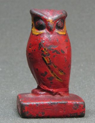 Antique Cast Iron OWL PAPERWEIGHT in Great Paint Advertising Hoosier Figural 6