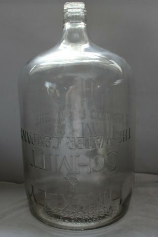 Antique 1890 - 1910 Hinckley & Schmitt Water Co.  Embossed Glass Bottle Jug