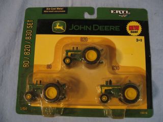1/64 Ertl John Deere 80/820/830 3 - Piece Tractor Set Die - Cast