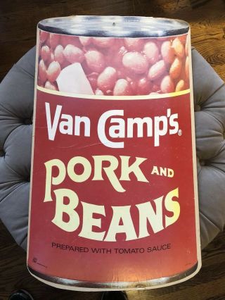 Rare 1970’s Van Camp’s Pork And Beans Two Sided Sign Advertising Promo 27” X 16”