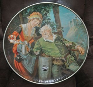 Huge 24 Inch Round Curved Falstaff Beer Sign Serving Tray Midieval