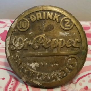 Rare Vintage Drink Dr.  Pepper 10•2•4 Safety First Sidewalk Brass Marker Sign