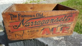 ANTIQUE NARRAGANSETT ALE BEER WOOD BOX CRATE Advertising 7