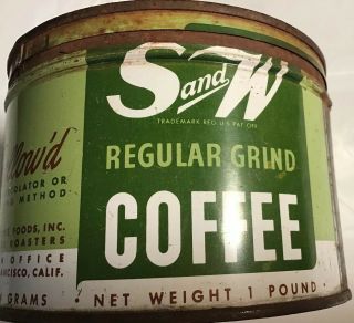 Antique S&w Coffee Tin Litho 1lb Keywind Can Vintage San Francisco Ca