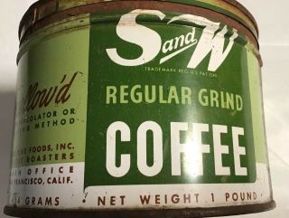 ANTIQUE S&W COFFEE TIN LITHO 1LB KEYWIND CAN VINTAGE SAN FRANCISCO CA 2