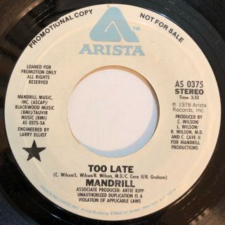 Mandrill " Too Late " (arista) Rare 70s Modern Northern Soul 45 Hear