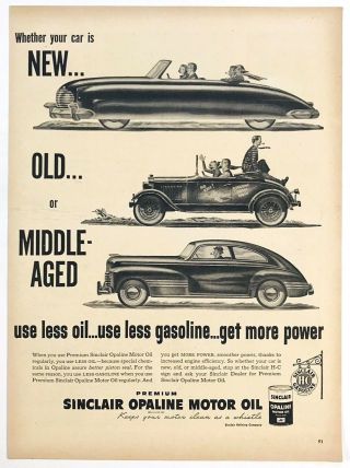 1940s Sinclair Opaline Motor Oil Old Cars Automobiles Print Ad Vtg