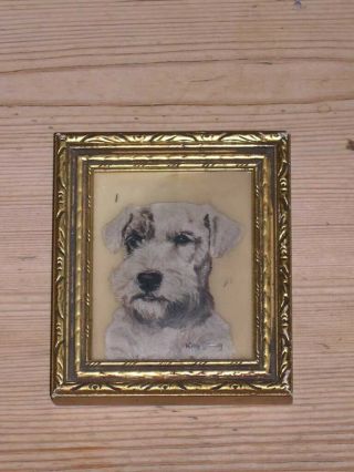 Rare Antique Sealyham Terrier Dog Oil Painting By Kay Gray Hamilton Studio 1950