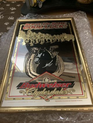 Anheuser Busch Clydesdale Horseshoe Mirror 18 X 24  Serve Up Some Gl 1998