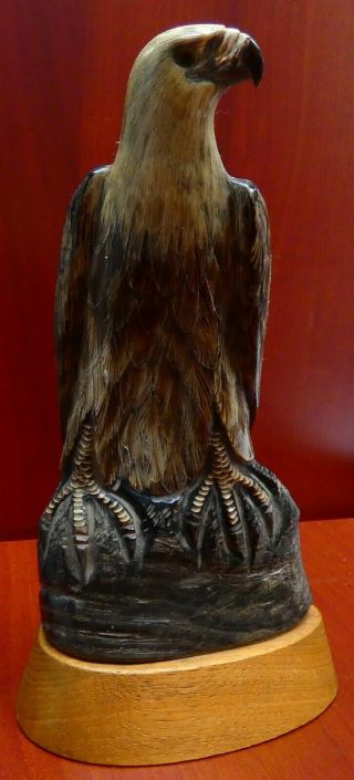 Ornate & Intricate Hand Carved Buffalo Horn Perched Eagle Design 8 1/2 " - B