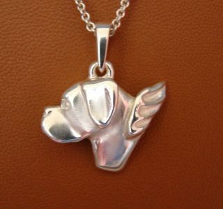 Large Sterling Silver Boxer Head Study Angel Pendant With Un - Cropped Ears