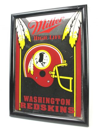 Vintage Miller Washington Redskins Nfl Football Framed Beer Mirror Hanging 1990