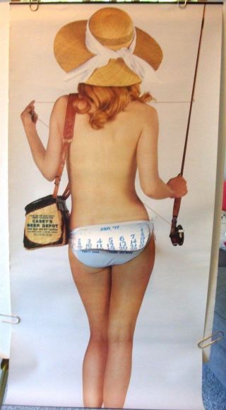 Beer Pinup Girl Fish Poster Calendar 1977 " Fish For The Bare Facts " Adv