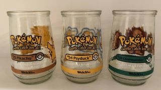 Welch ' s Jelly Jar Pokemon Juice Glasses Pikachu Charmander Psyduck 2