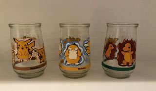 Welch ' s Jelly Jar Pokemon Juice Glasses Pikachu Charmander Psyduck 3