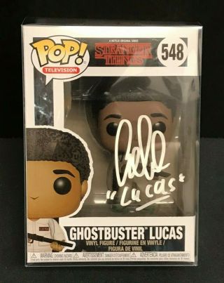 Stranger Things Ghostbuster Lucas Funko Pop Signed By Caleb Mclaughlin