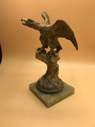 Antique Gold Metal Eagle On Marble Base