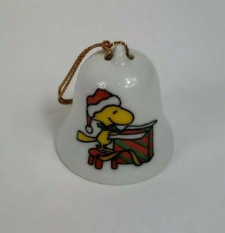 Vintage Peanuts Snoopy Woodstock Bell Ceramic Ornament