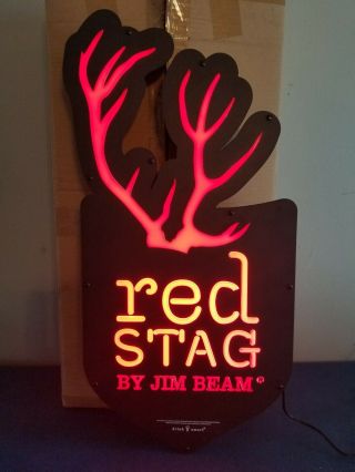 (l@@k) Red Stag By Jim Beam Whisky Led Light Up Back Bar Sign Game Room Rare Mib