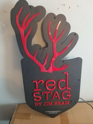 (L@@K) Red Stag by Jim Beam whisky led light up back bar sign game room rare mib 8