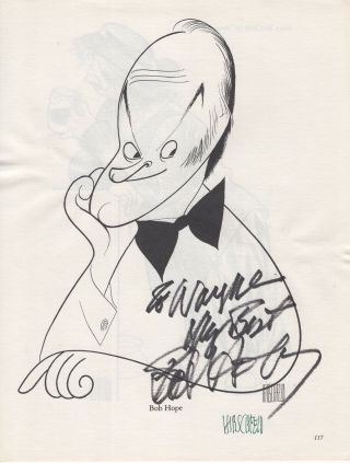 Al Hirschfeld,  Bob Hope Hand Signed 8x10 Page From A Book Signed To Wayne