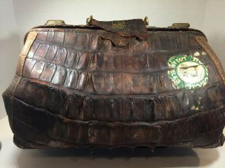 Antique Alligator Skin Suit Case,  Label From Los Angeles Hotel Cecil,  Display