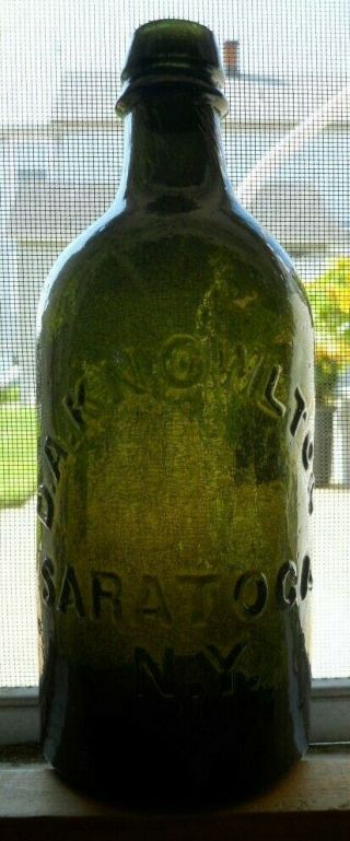 Dark Olive Green Pint Da Knowlton Saratoga Ny Mineral Spring Water Bottle