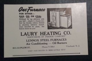 1948 Laury Heating Co.  Advertisement Vineland Nj