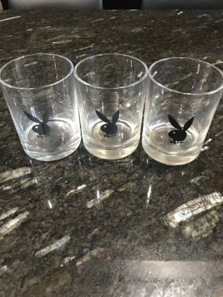 Set Of 3 Vintage Playboy Club Whiskey Low Ball Cocktail Glasses Bunny Logo