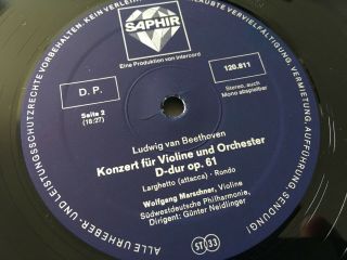 MARSCHNER Beethoven Violin Concerto NEIDLINGER,  ED1 SAPHIR STEREO 77 LP NM 4