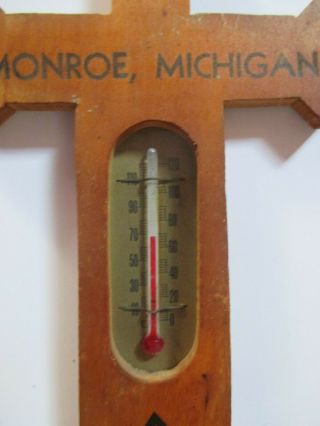 VTG THERMOMETER HAND PAINTED WOOD ANCHOR MONROE MICHIGAN UNIQUE CHARMING 3