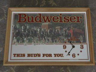 Budweiser Beer Clydesdale Mirror Clock Stamford Art Anheiser Busch Buds For You
