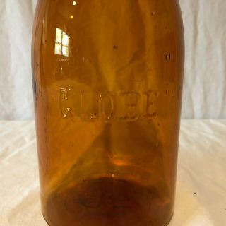 Rare Whittled Dark Amber Brown Antique Globe Quart Canning Fruit Jar w/ Lid 2