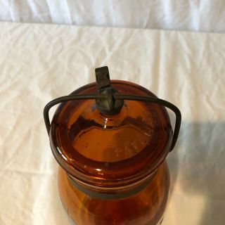Rare Whittled Dark Amber Brown Antique Globe Quart Canning Fruit Jar w/ Lid 6