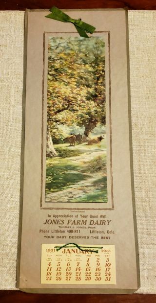 Vintage 1931 Advertising Calendar Jones Dairy Farm Littleton,  Colo.