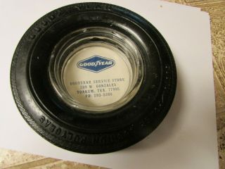 Vintage Goodyear Rubber Tire Ashtray With Glass Insert