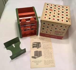 Vintage Arrco Playing Card Shuffler Hand Operated Green & Orange W/ Box