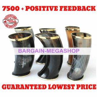 Set Of 6 Handmade Viking Drinking Horn Mug Cups 6 " For Ale Beer Wine Mead Gift