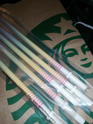 Starbucks Rainbow Stripe Cold Cup Straw - Set Of 5 - Summer 2019 Rare