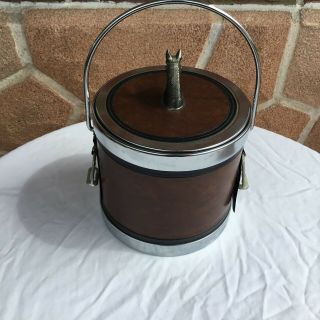Vintage Ice Bucket Equestrian Horse Polo Faux Leather Chrome Mid Century Bar 3
