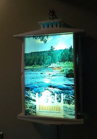 Vintage 1960s Hamm’s Beer Sign Light Rapids Canoe Scene Plastic L@@k