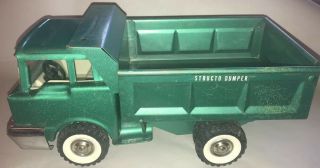 Vintage Structo 12” Pressed Steel Toy Green Dumper Dump Truck Construction Toy