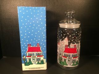 Dunkin Donuts Glass Jar Christmas Munchkins Canister Vintage