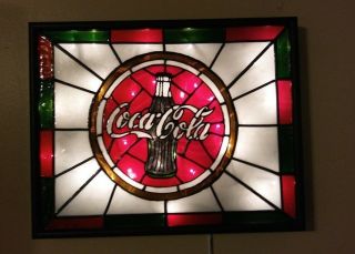 Coca Cola Inspired Sign Stained Glass Look Lighted Hand Painted