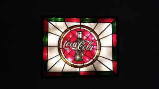 Coca Cola Inspired Sign Stained Glass Look Lighted Hand Painted 2