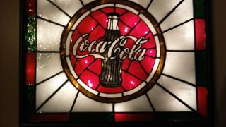 Coca Cola Inspired Sign Stained Glass Look Lighted Hand Painted 3