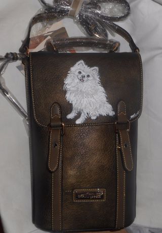 White Pomeranian Dog Handbag Purse Shoulder Bag Gift For Women Vegan