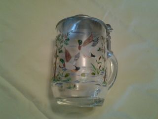Painted Glass Stein With Pewter Duck Lid Hand Painted By Bud Hinck.