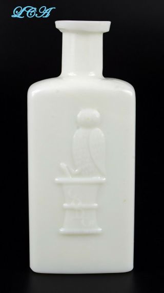Larger Owl Drug White Milk Glass Bottle Scarce Size Embossing Good Bottle